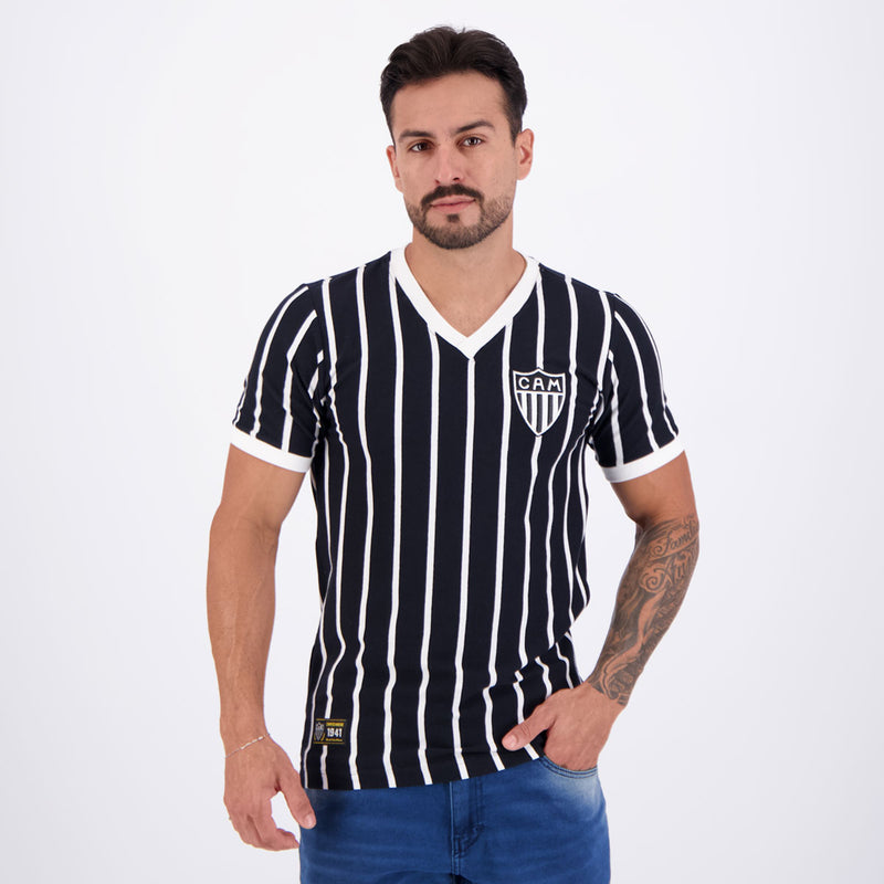 Camisa Retrô Atlético Mineiro 1941 Preta Masculina Algodão Confortável Estilosa