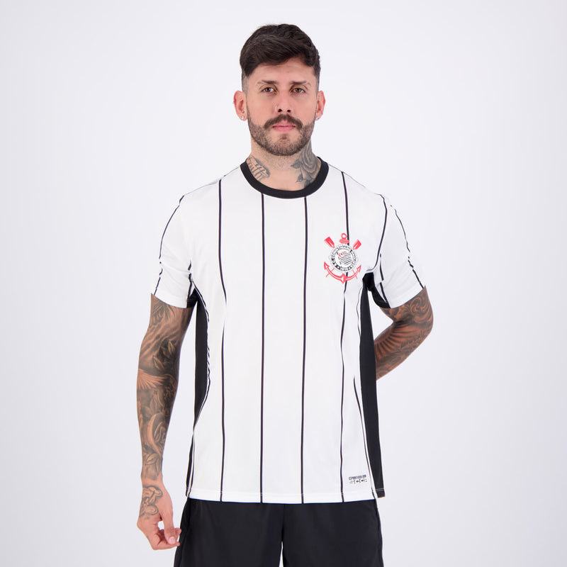 Camisa Corinthians Fitness Escudo Branca Masculina Treino Academia Confortável