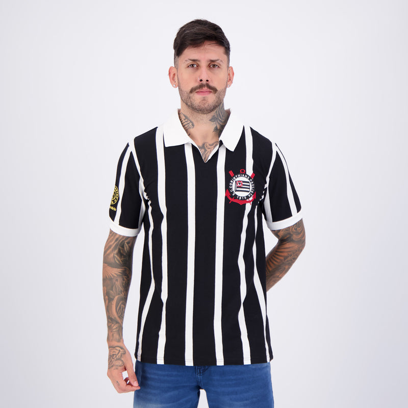 Camisa Retrô Corinthians Contraste Centenário Preta Algodão Masculina