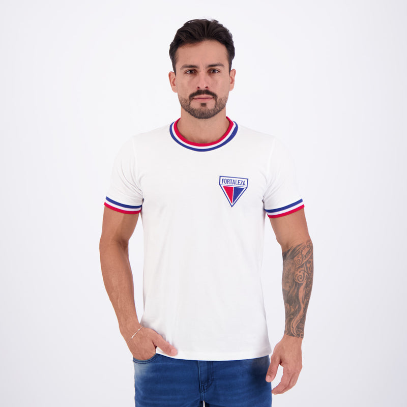 Camisa Fortaleza Retrô 1974 Branca Algodão Escudo Bordado Masculina