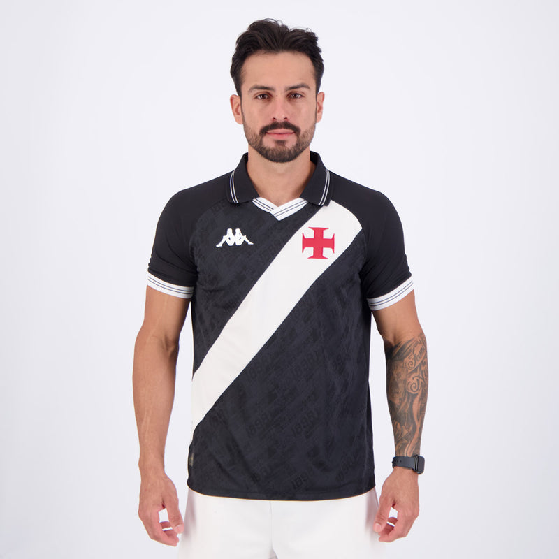 Camisa Kappa Vasco I 2025 Masculina Torcedor Oficial Original Preta Faixa Diagonal